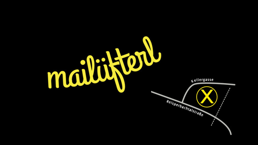 Werbebild Mailueferl 2025, Schriftzug auf schwarzem Hintergrund